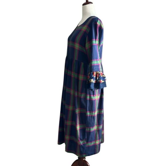 Anthropologie Bombey & Paisley Plaid Shirt Dress XL – Ruffle Sleeves 100% Cotton - Picture 4 of 12